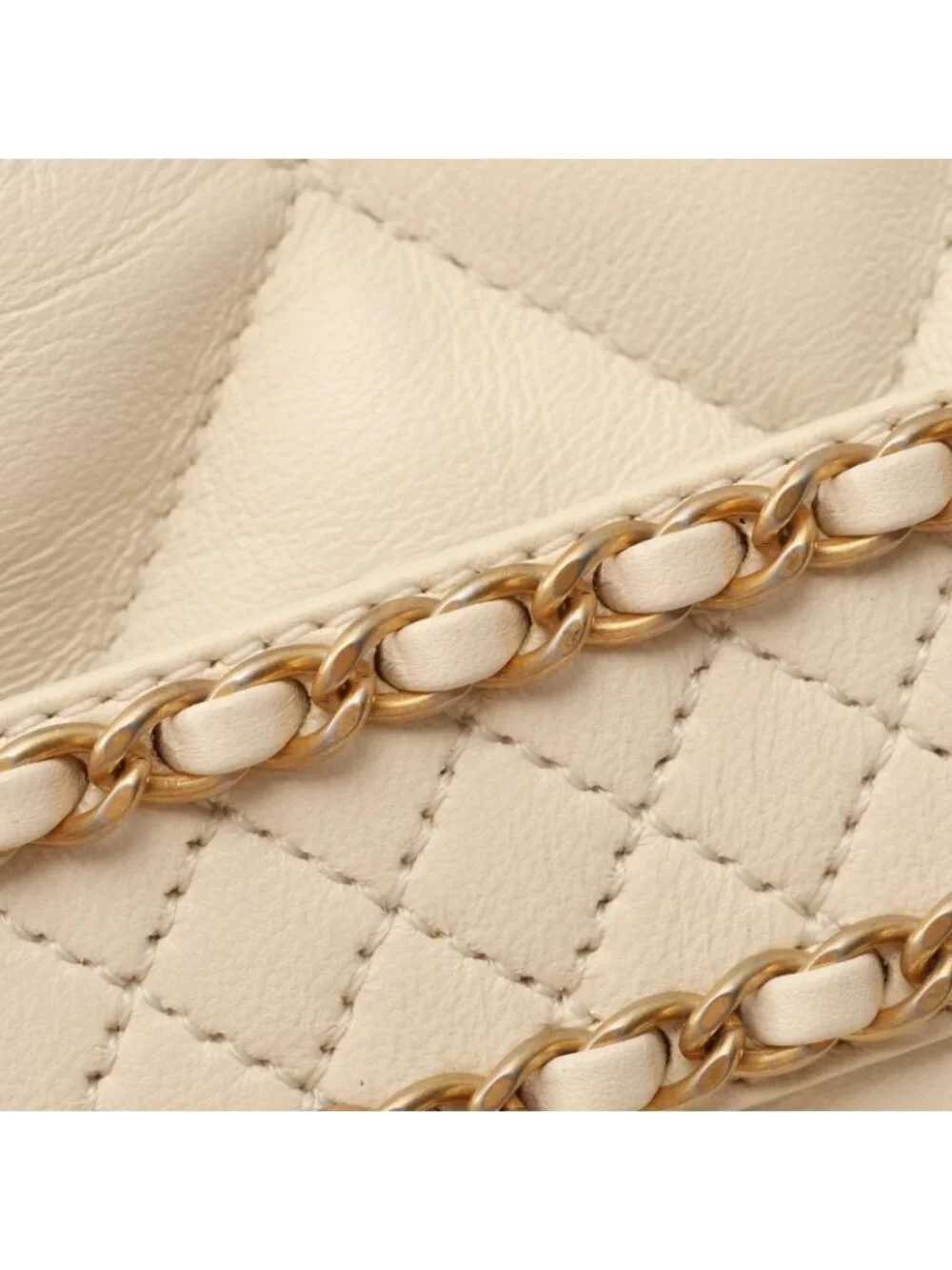 Chanel Shoulder Bag Quilted Drawstring Off White Lambskin